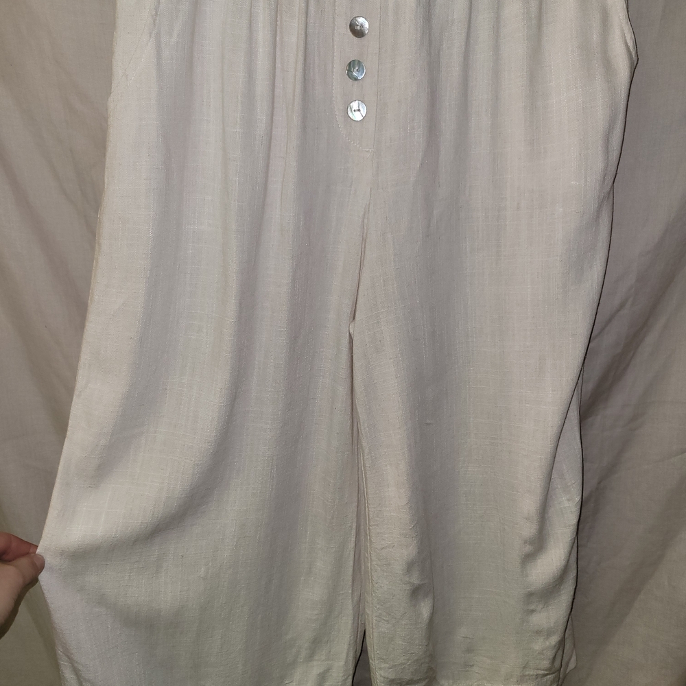 Ruby Rd. Cream Elastic-Waist Jumpsuit with Satin Lining